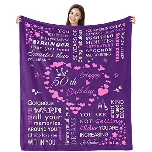 50th Birthday Gifts for Women Blanket 50"x60", 1973 Birthday Gifts for Women, 50th Birthday Gifts Ideas Throw Blanket, 50 Year Old Birthday Gift Ideas, 50th Birthday Gifts for Sister Her Wife Mom