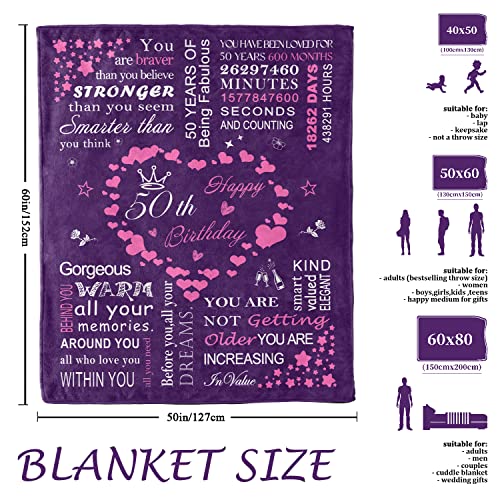 50th Birthday Gifts for Women Blanket 50"x60", 1973 Birthday Gifts for Women, 50th Birthday Gifts Ideas Throw Blanket, 50 Year Old Birthday Gift Ideas, 50th Birthday Gifts for Sister Her Wife Mom