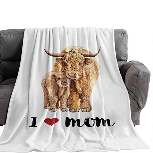 Flannel Fleece Blankets Throws Mother's Day Wildlife Yak with Baby Lightweight Breathable Warm Cozy Throw Blanket Scottish Highland Cow Bedcover Perfect for Couch, Sofa, Bed Fit All Seasons