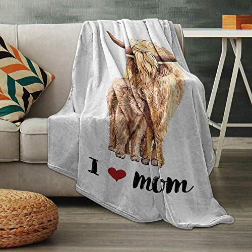 Flannel Fleece Blankets Throws Mother's Day Wildlife Yak with Baby Lightweight Breathable Warm Cozy Throw Blanket Scottish Highland Cow Bedcover Perfect for Couch, Sofa, Bed Fit All Seasons