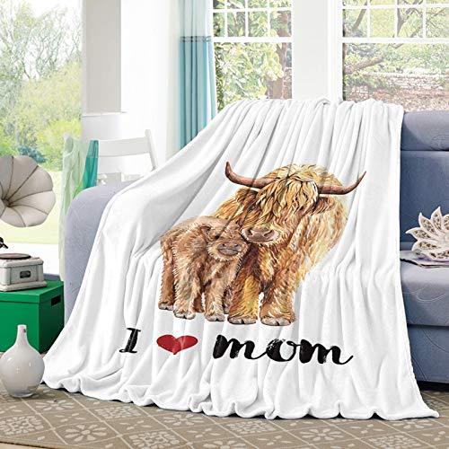 Flannel Fleece Blankets Throws Mother's Day Wildlife Yak with Baby Lightweight Breathable Warm Cozy Throw Blanket Scottish Highland Cow Bedcover Perfect for Couch, Sofa, Bed Fit All Seasons