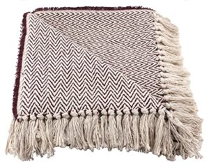 farmhouse throw blanket for couch 50x60 inches soft vintage reversible chevron throws with long tassels - maroon blanket for home decor