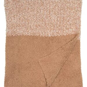 Barefoot Dreams CozyChic® Blanket w/Heathered Stripe Camel/Stone One Size