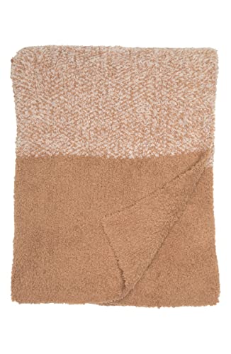 Barefoot Dreams CozyChic® Blanket w/Heathered Stripe Camel/Stone One Size