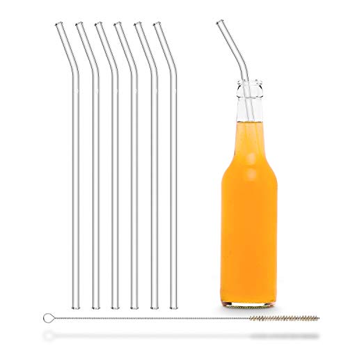 Halm Glass Straws - 6 Long 12 inch Bent Reusable Drinking Straws + Plastic-Free Cleaning Brush - Perfect for Bottles - 30 cm Made in Germany - Dishwasher Safe - Eco-Friendly