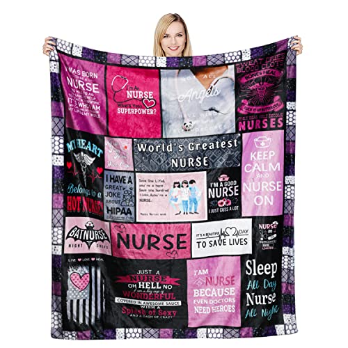 Ultra Soft Nurse Theme Blanket Microfiber Flannel Blanket Gifts for Women Nurses Warm Cozy Fuzzy Throw Blanket for Bed and Couch 40x50 Inch