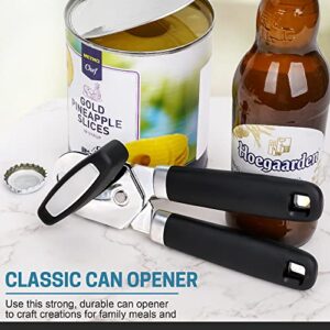 Rainspire Can Opener Manual Handheld Strong Manual Can Opener Smooth Edge Cut, Can Opener Heavy Duty, Comfortable Soft Handle, Built-in Bottle Opener, Black