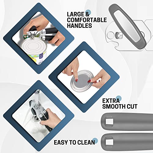 Rainspire Can Opener Manual Handheld Strong Manual Can Opener Smooth Edge Cut, Can Opener Heavy Duty, Comfortable Soft Handle, Built-in Bottle Opener, Black