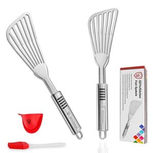 premium fish spatula - rust-resistant stainless steel, non-slip handle, ideal for grilling, frying, turning and flipping fish, meat, eggs, and more - ergonomic design for perfect results - set of 2