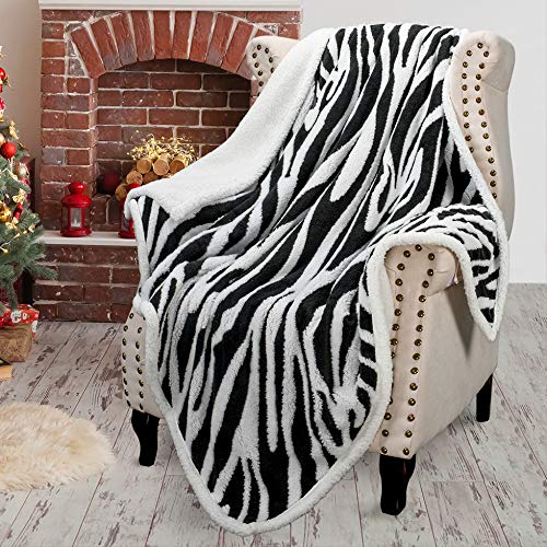 Sherpa Blanket Plush Throw Blanket Size 50" x 60" Bedding Fleece Reversible Blanket for Bed and Couch, Super Soft Comfy Warm Fuzzy TV Blanket Zebra