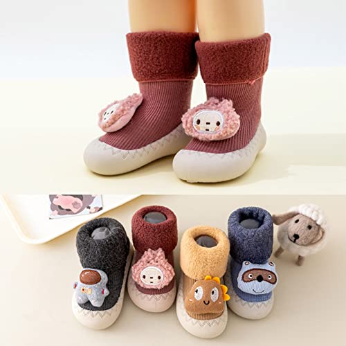 Lykmera Infant Toddle Girls Boys Footwear Winter Toddler Shoes Bottom Indoor Non Slip Warm Cartoon Animal Floor Socks Shoes (C, 18-24 Months)