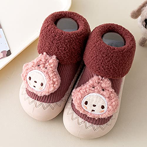 Lykmera Infant Toddle Girls Boys Footwear Winter Toddler Shoes Bottom Indoor Non Slip Warm Cartoon Animal Floor Socks Shoes (C, 18-24 Months)