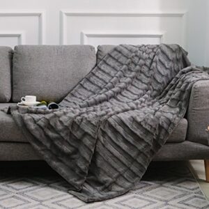 cheer collection faux fur blanket, luxurious blanket for couch, throw blanket, 60" x 50" inches, grey
