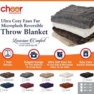 Cheer Collection Faux Fur Blanket, Luxurious Blanket for Couch, Throw Blanket, 60" x 50" inches, Grey