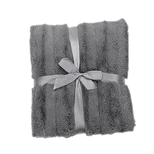 Cheer Collection Faux Fur Blanket, Luxurious Blanket for Couch, Throw Blanket, 60" x 50" inches, Grey