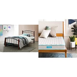 hodedah metal twin, complete bed & linenspa 6 inch innerspring twin mattress with foam layer - firm feel - certipur-us certified - mattress in a box