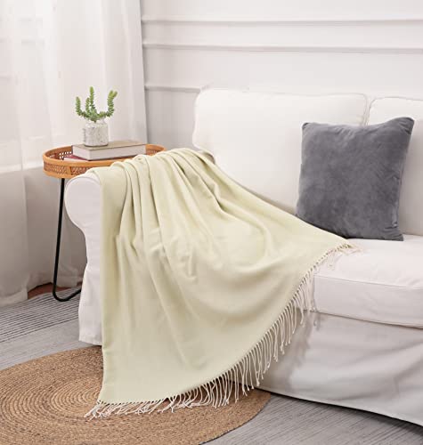 Panku Decorative Herringbone Faux Cashmere Blanket Throw with Fringe, Lightweight Soft Cashmere Like Chevron Throw Blanket with Tassels for Couch Sofa Chair, Farmhouse Boho Blanket 50x60 Sege Green