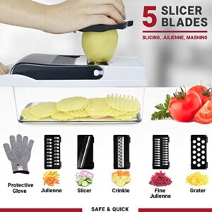 Vegetable Chopper 25 in 1 Multifunctional Onion Chopper Dicer, Spiralizer for Veggie, Mandoline Slicer, Salad Food Chopper with Container, Potato Slicer, Tomato Dicer, Crinkle Cutter, 13 Blades