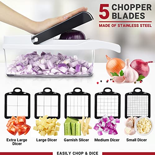 Vegetable Chopper 25 in 1 Multifunctional Onion Chopper Dicer, Spiralizer for Veggie, Mandoline Slicer, Salad Food Chopper with Container, Potato Slicer, Tomato Dicer, Crinkle Cutter, 13 Blades