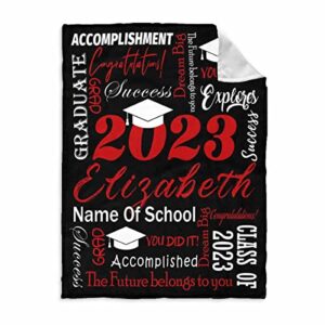 artsadd custom senior 2023 throws blanket personalized class of 2023 cap black red bed blanket custom graduation blanket gifts for teens friend bff 30x40 inch
