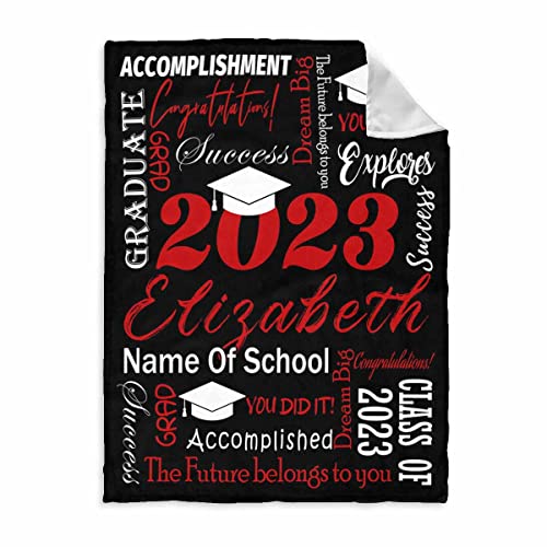 Artsadd Custom Senior 2023 Throws Blanket Personalized Class of 2023 Cap Black Red Bed Blanket Custom Graduation Blanket Gifts for Teens Friend BFF 30x40 Inch