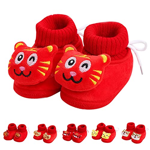 Lykmera Winter Children Shoes for Baby Boy Girl Floor Shoes Non Slip Plush Warm Elastic Cartoon Tiger New Year Socks (F, 0-6 Months)