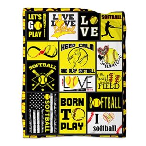 riediovs vizibwis softball blanket 60" x 50"-softball gifts for girls women-sport lover throw blanket for girls birthday
