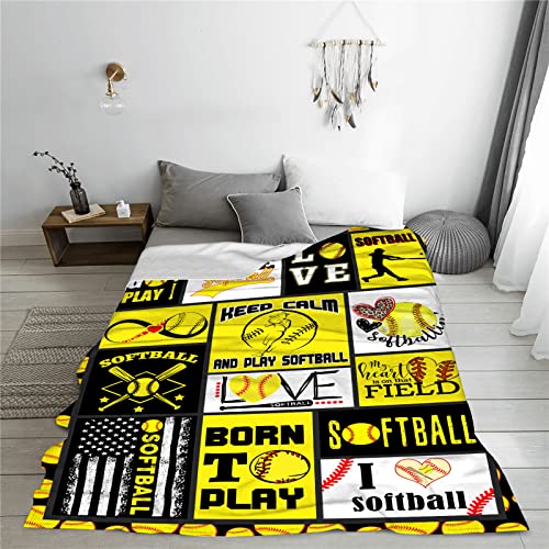 RIEDIOVS VIZIBWIS Softball Blanket 60" x 50"-Softball Gifts for Girls Women-Sport Lover Throw Blanket for Girls Birthday