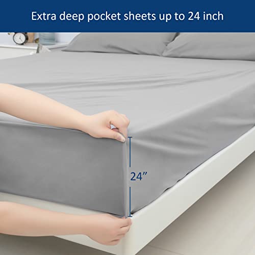 Deep Pocket Queen Mattress Pad and 3pcs Queen Sheet Set, Extra Thick Quilted Mattress Topper Air Mattress Cover, Sheets with Pockets on Side, Fits 16 to 24 Inch Pillow Top Mattress