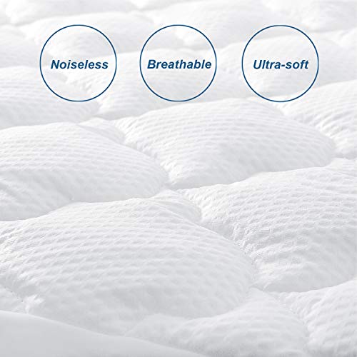 Deep Pocket Queen Mattress Pad and 3pcs Queen Sheet Set, Extra Thick Quilted Mattress Topper Air Mattress Cover, Sheets with Pockets on Side, Fits 16 to 24 Inch Pillow Top Mattress