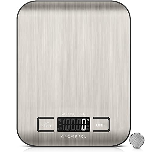 CROWNFUL Food Scale, 11lb Digital Kitchen Scales Weight Ounces and Grams for Cooking and Baking, 6 Units with Tare Function (Battery Included)