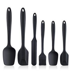 spatulas set of 6, food grade silicone spatulas, rubber spatulas heat resistant, seamless one piece design, stainless steel core, kitchen utensils nonstick for for cooking, baking and mixing (black)