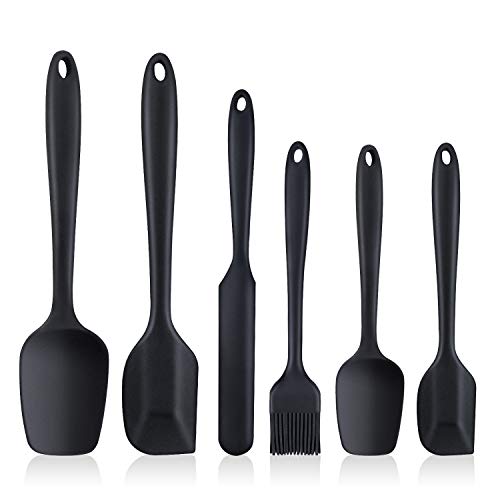 Spatulas Set of 6, Food Grade Silicone Spatulas, Rubber Spatulas Heat Resistant, Seamless One Piece Design, Stainless Steel Core, Kitchen Utensils Nonstick for for Cooking, Baking and Mixing (Black)