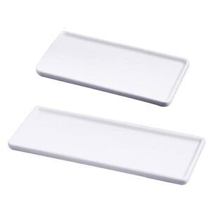 2 pack ceramic vanity trays for bathroom, marble candle tray, rectangle white jewelry dish ring dish tray organizer, porcelain toothbrush holder for countertop, kitchen sink (small & big)