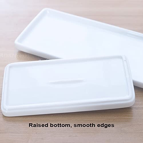 2 Pack Ceramic Vanity Trays for Bathroom, Marble Candle Tray, Rectangle White Jewelry Dish Ring Dish Tray Organizer, Porcelain Toothbrush Holder for Countertop, Kitchen Sink (Small & Big)