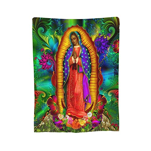 Colorful Fractal Leaves,Colorful Swirl,Virgin of Guadalupe Fleece Throw Blankets Super Soft Cozy Warm Plush Bedding for Adults Kids Lightweight Blankets for Couch,Sofa,Bed Halloween decor-80 x60