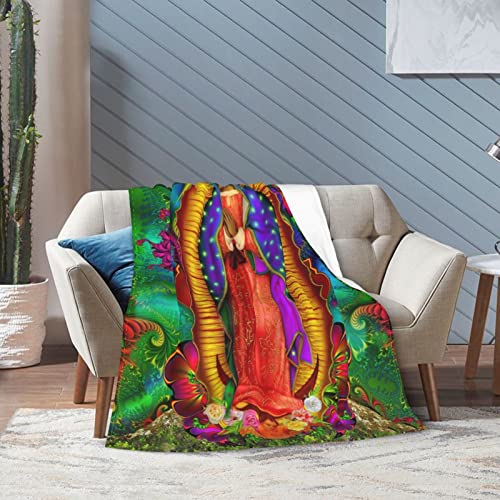 Colorful Fractal Leaves,Colorful Swirl,Virgin of Guadalupe Fleece Throw Blankets Super Soft Cozy Warm Plush Bedding for Adults Kids Lightweight Blankets for Couch,Sofa,Bed Halloween decor-80 x60