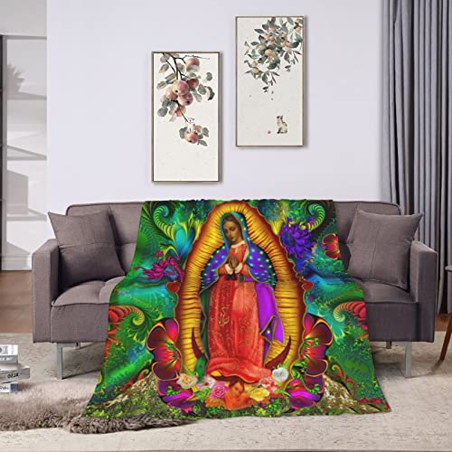 Colorful Fractal Leaves,Colorful Swirl,Virgin of Guadalupe Fleece Throw Blankets Super Soft Cozy Warm Plush Bedding for Adults Kids Lightweight Blankets for Couch,Sofa,Bed Halloween decor-80 x60