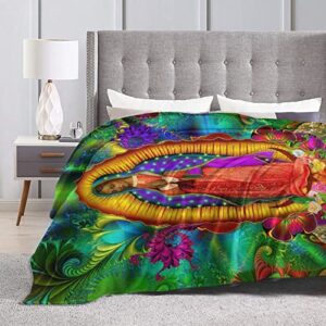 Colorful Fractal Leaves,Colorful Swirl,Virgin of Guadalupe Fleece Throw Blankets Super Soft Cozy Warm Plush Bedding for Adults Kids Lightweight Blankets for Couch,Sofa,Bed Halloween decor-80 x60