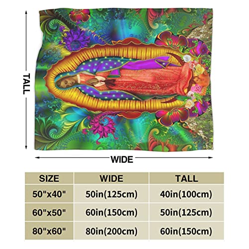 Colorful Fractal Leaves,Colorful Swirl,Virgin of Guadalupe Fleece Throw Blankets Super Soft Cozy Warm Plush Bedding for Adults Kids Lightweight Blankets for Couch,Sofa,Bed Halloween decor-80 x60