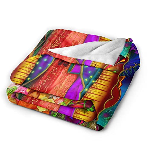 Colorful Fractal Leaves,Colorful Swirl,Virgin of Guadalupe Fleece Throw Blankets Super Soft Cozy Warm Plush Bedding for Adults Kids Lightweight Blankets for Couch,Sofa,Bed Halloween decor-80 x60