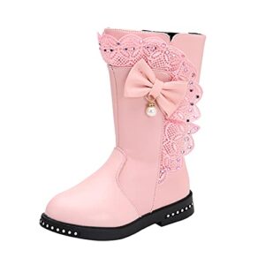 lykmera lace boots for baby girl fashion winter boots for girl kids boots shoes princess knee bowkont shoes slip on boots (pink, 10.5-11 years big kids)