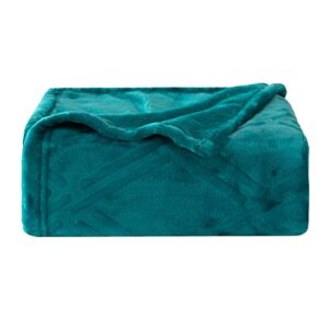ht&pj throw blanket super soft cozy lightweight flannel fleece blankets for bed, sofa, couch, living room all seasons - teal, 50x60in