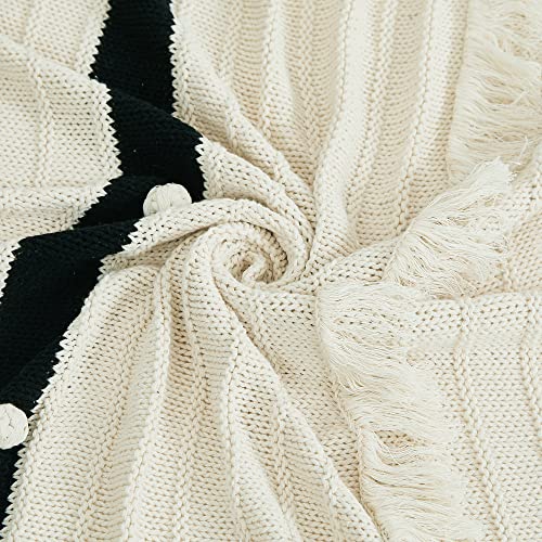 Modern Threads 100% Cotton Knit Throw 50 x 70 Tarek Ivory/Black