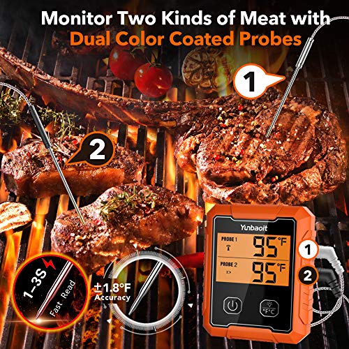 Wireless Meat Thermometer, Yunbaoit Digital Remote Food Cooking Meat Thermometer for BBQ Grill Smoker Oven Kitchen,500 FT Range&Dual Probes