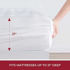 Mellanni Extra Deep Pocket Sheet Set + Waterproof Mattress Pad Bundle&Save - Bundle Includes: 4pcs Extra Deep Pocket Sheets up to 21" and Waterproof Mattress Pad 21" (King, White)