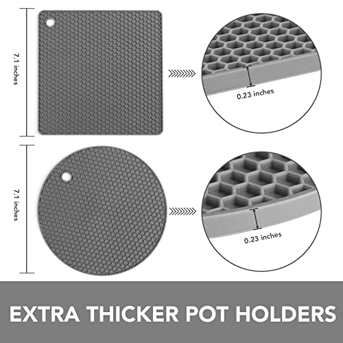 Joyhalo Trivets for Hot Dishes - Hot Pads for Kitchen, Silicone Pot Holders for Hot Pots and Pans, Silicone Mats for Kitchen Countertops, Table, Flexible Easy to Wash and Dry, Grey