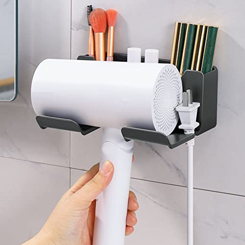 Hair Dryer Holder, Plastic Hair Tool Organizer Self Adhesive Bathroom Hair Dryer Rack Wall Mounted Hair Dryer Hanging Rack Organizer Home Decor, No Drilling