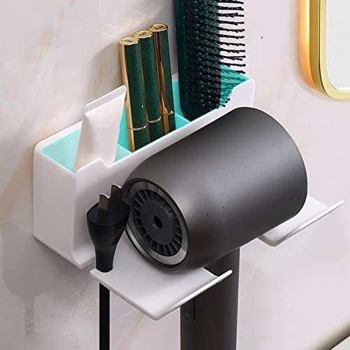 Hair Dryer Holder, Plastic Hair Tool Organizer Self Adhesive Bathroom Hair Dryer Rack Wall Mounted Hair Dryer Hanging Rack Organizer Home Decor, No Drilling