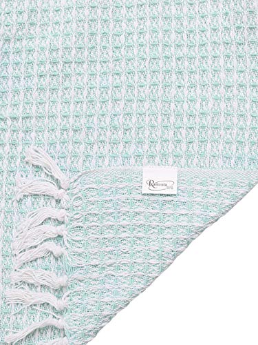 Farmhouse Throws Blanket in Two Tone Honeycomb,Picnic,Camping, Beach,Throws for Couch,Everyday Use, Cotton Throw Blanket with Super Soft and Excellent Handfeel 50 x 60 -Aqua White